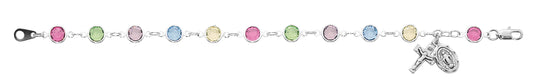 7.5in Multicolored Crystal Beads Sterling Miraculous Rosary Bracelet