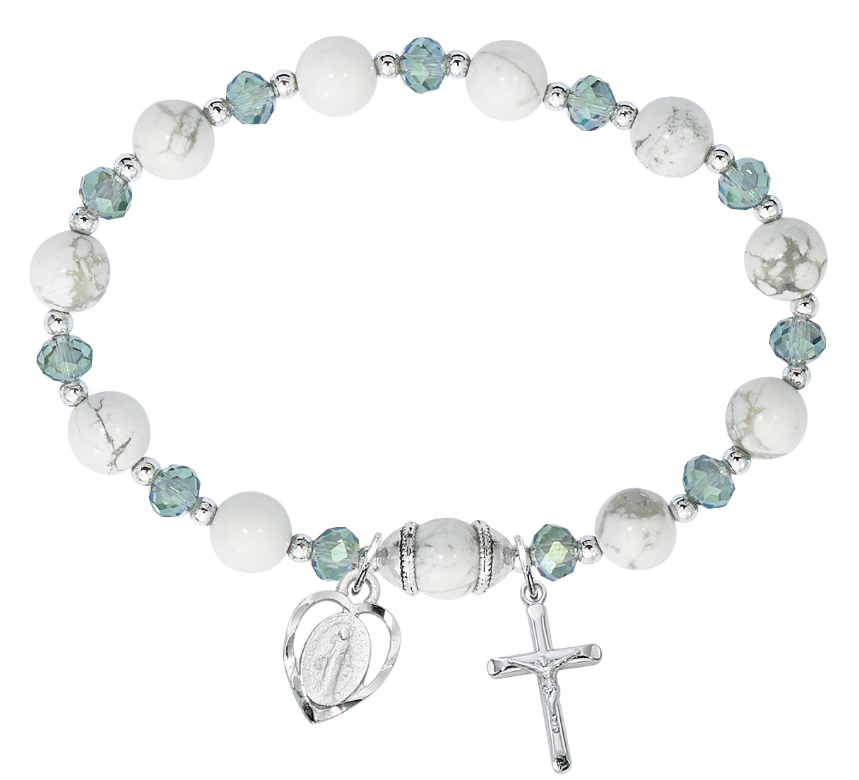 7.5in Howolite & Grey-Blue Miraculous Stretch Rosary Bracelet