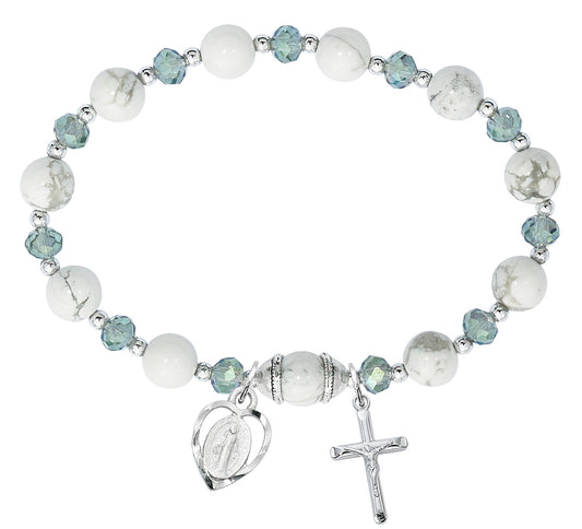 7.5in Howolite & Grey-Blue Miraculous Stretch Rosary Bracelet