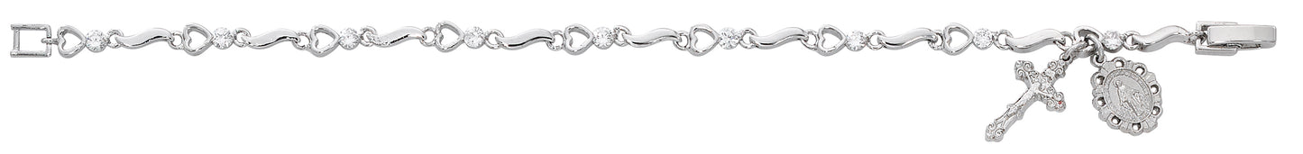 7.5in Cubic Zirconia & Hearts Miraculous Rosary Bracelet