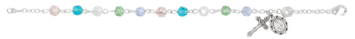 7.5in Multi Color Sterling Silver Miraculous Rosary Bracelet