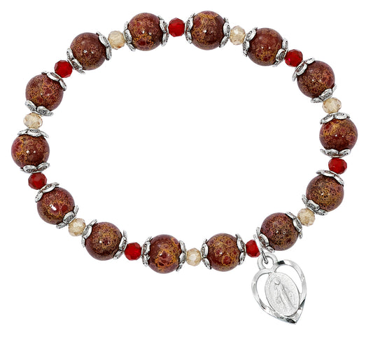 7.5in Red Miraculous Medal Stretch Bracelet