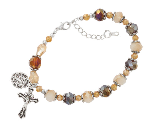 Adjustable Amber and Cream Beads Rosary Bracelet