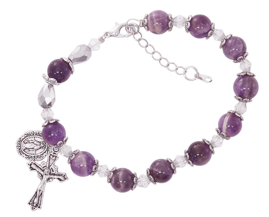 Adjustable Amethyst Stone Beads Rosary Bracelet