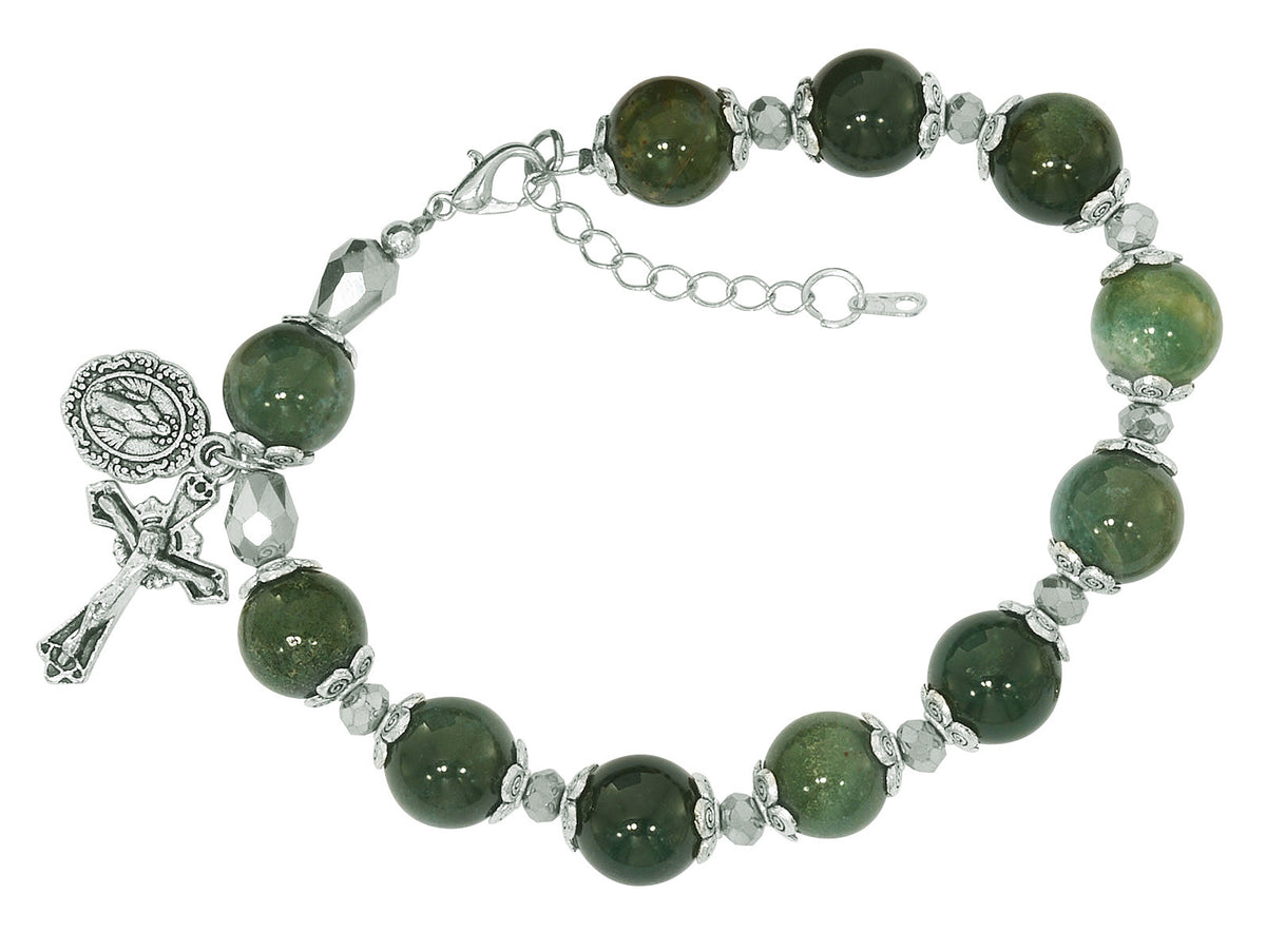 Adjustable Moss Agate Stone Beads Rosary Bracelet