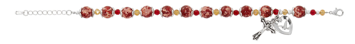 Adjustable Red Marbeline & Red Crystal Beads Holy Spirit Rosary Bracelet