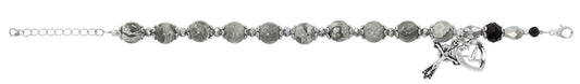 Adjustable Picasso Stone & Black Crystal Beads Holy Spirit Rosary Bracelet