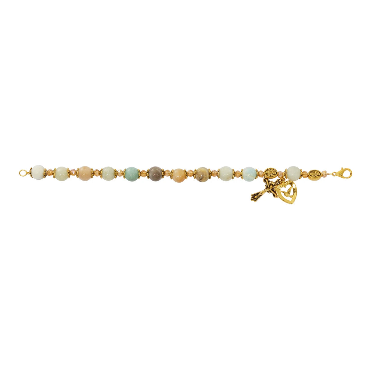 Adjustable Gold Plated Holy Spirit With Amanzonite Beads Rosary Bracelet