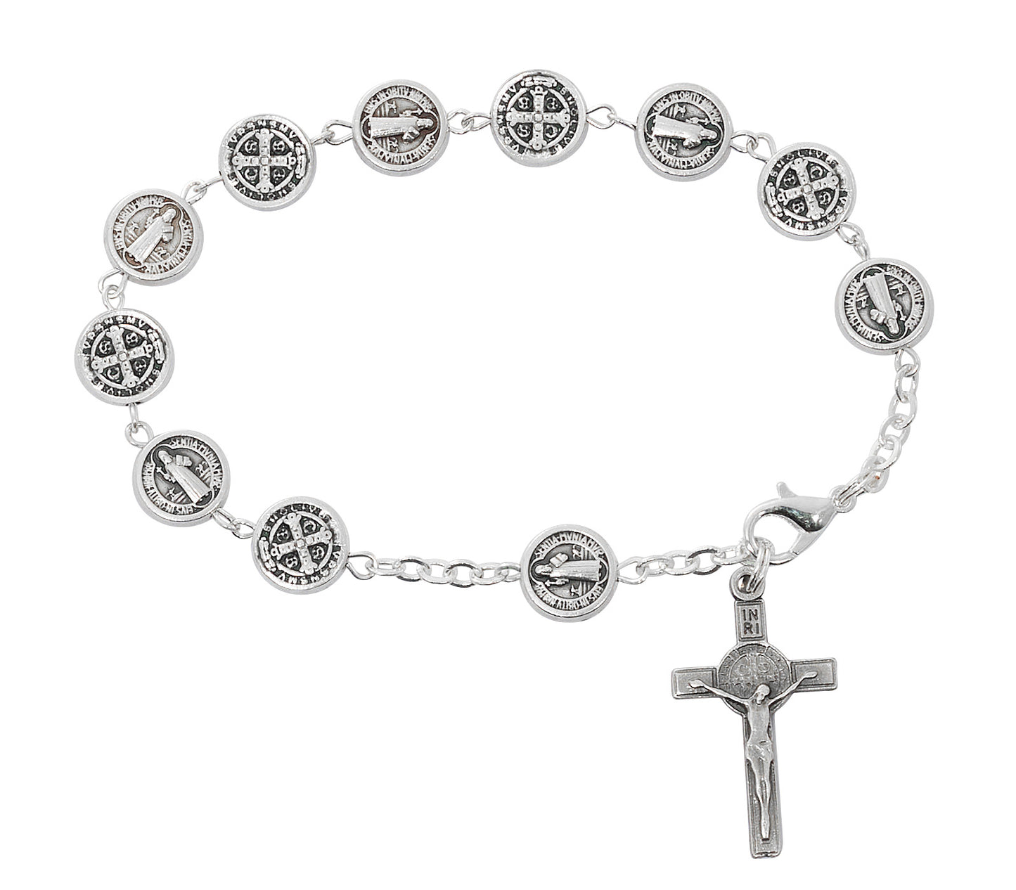 7.5in Sterling Silver St. Benedict Rosary Bracelet