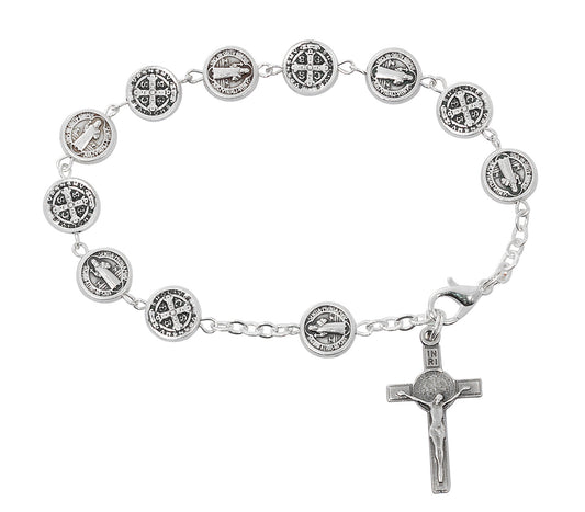 7.5in Sterling Silver St. Benedict Rosary Bracelet