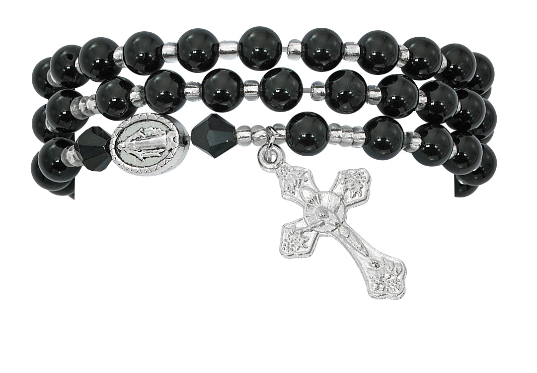 Simulated Black Agate Twistable Rosary Bracelet