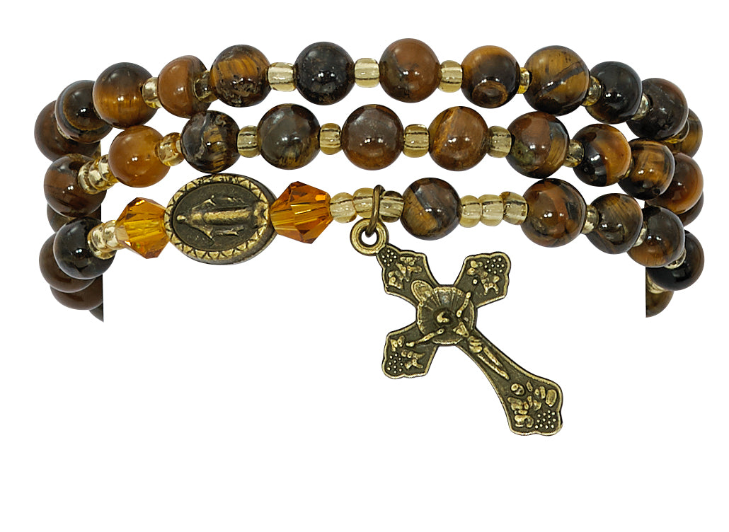 Simulated Tiger Eye Twistable Rosary Bracelet