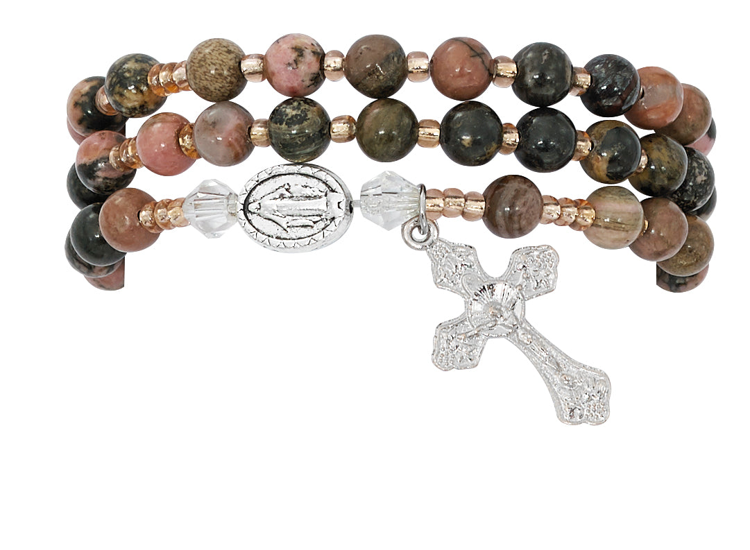 Simulated Rhodonite Twistable Rosary Bracelet