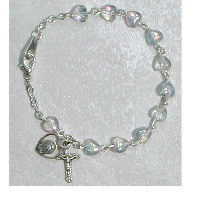6.5in Aurora Heart Sterling Silver Rosary Bracelet