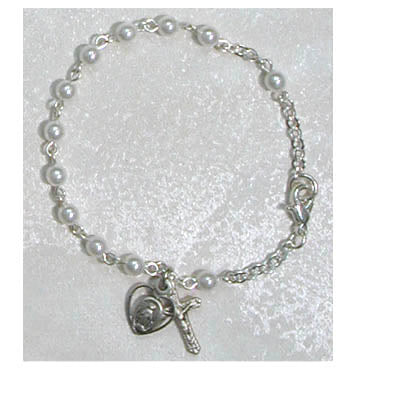 6.5in Pearl Beads Sterling Silver Rosary Bracelet