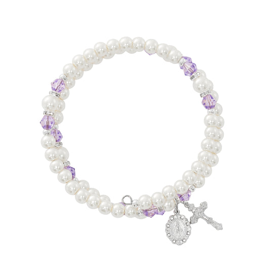 June Amethyst Crystal and Pearl Beads Wrap Bracelet