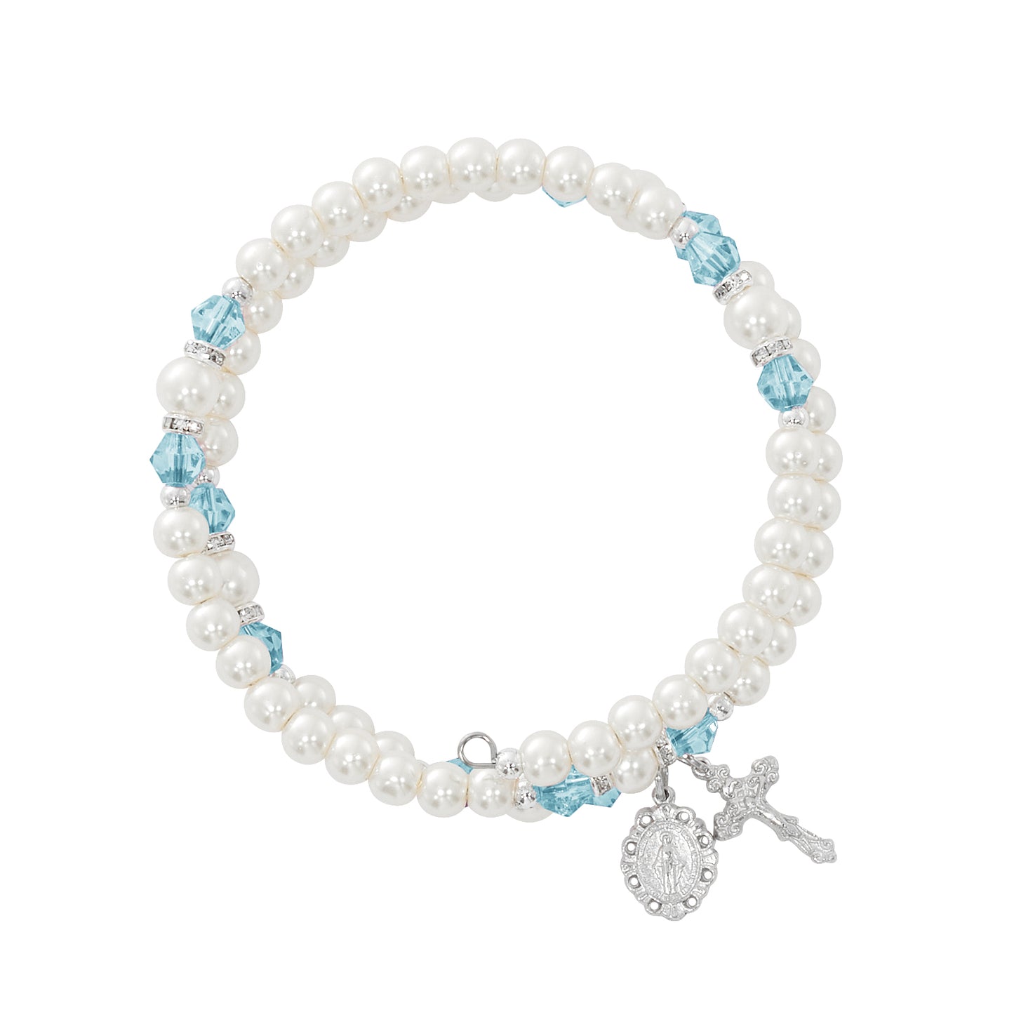 March Aqua Crystal and Pearl Beads Wrap Bracelet
