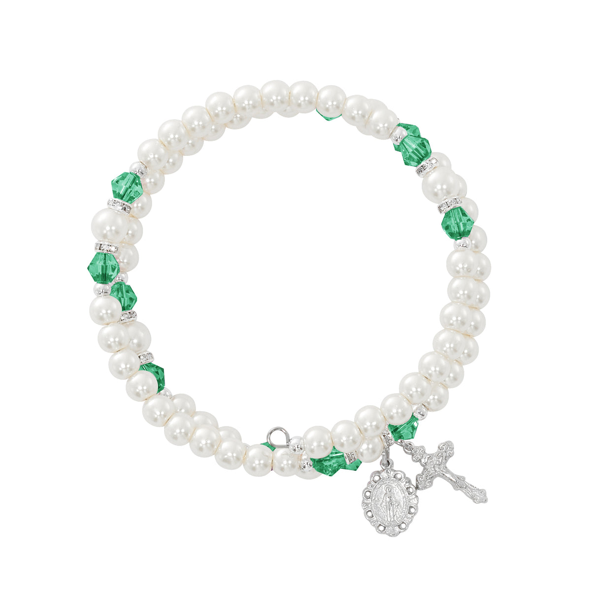 May Emerald Crystal and Pearl Beads Wrap Bracelet