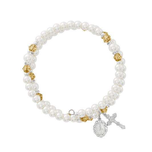November Topaz Crystal and Pearl Beads Wrap Bracelet