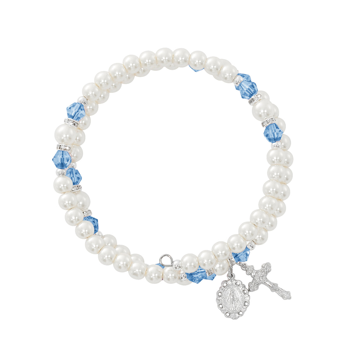 December Zircon Crystal and Pearl Beads Wrap Bracelet
