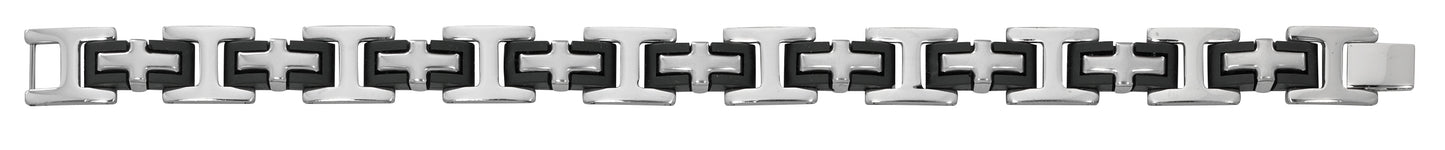 8in Men's Stainless Steel and Rubber Cross Bracelet