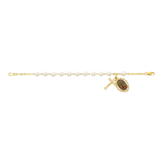 7.5in Pearl Beads Gold Guadalupe Bracelet