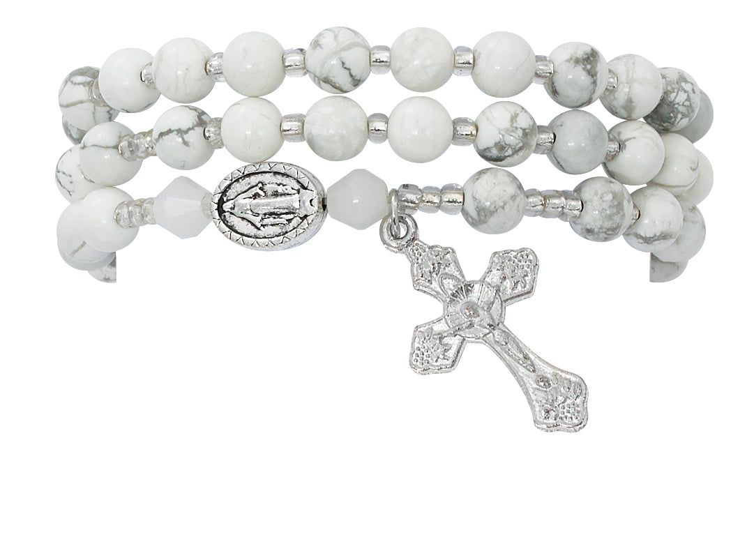 Simulated Howolite Twistable Rosary Bracelet