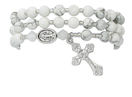 Simulated Howolite Twistable Rosary Bracelet