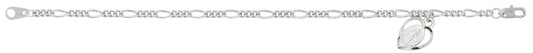 7.5in Rhodium Plated Figaro Miraculous Heart Bracelet