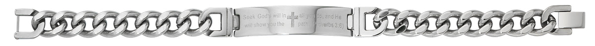 8in Men's Stainless Steel Chain Bracelet With Script
