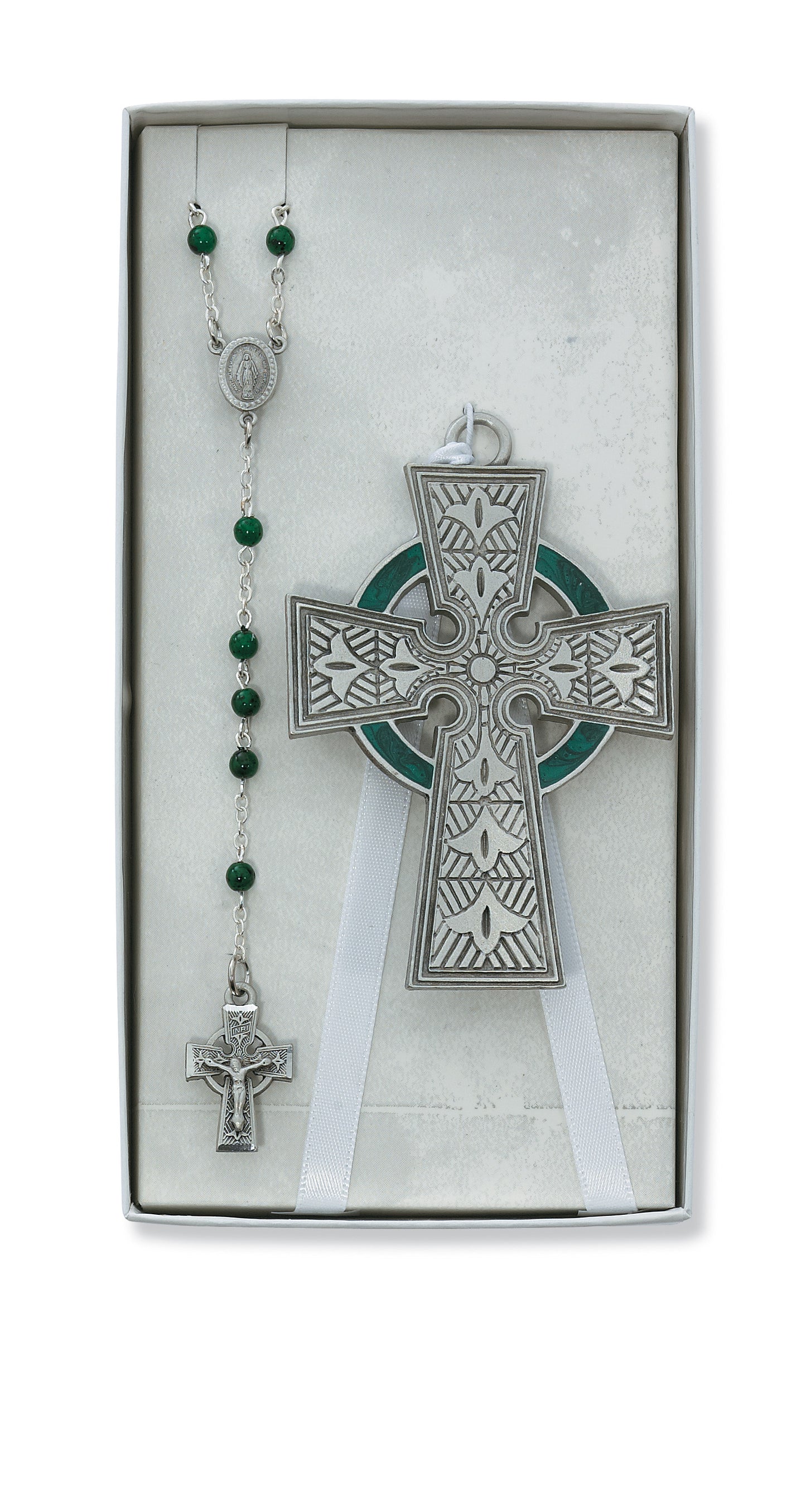 Celtic Pewter Unisex Crib Cross & Rosary Gift Set