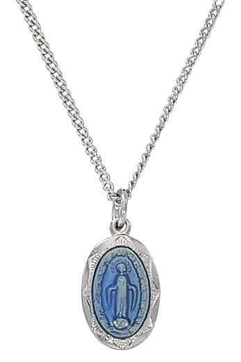 Baby Blue Miraculous Medal Necklace - Sterling Silver