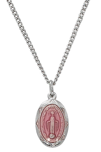 Baby Pink Miraculous Medal Necklace - Sterling Silver