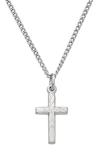 Baby Etched Cross Necklace - Sterling Silver