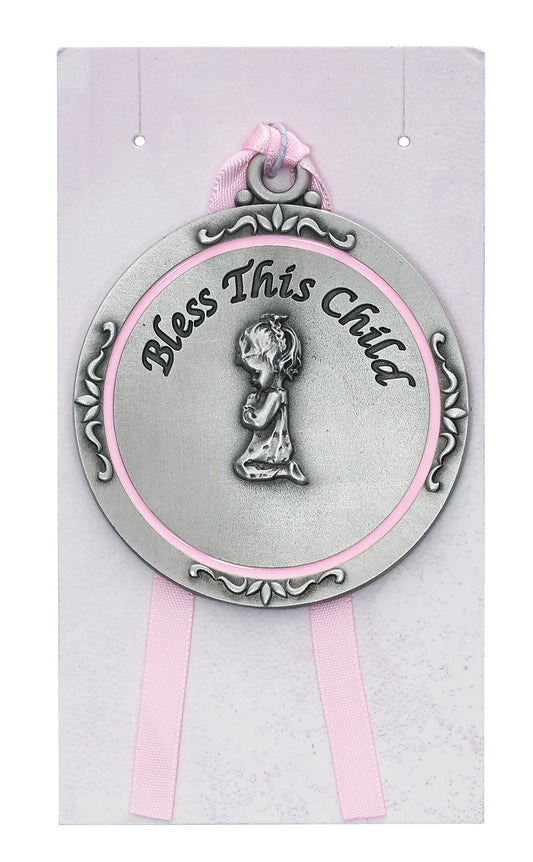 Bless This Child Girls Crib Medal - Carded
