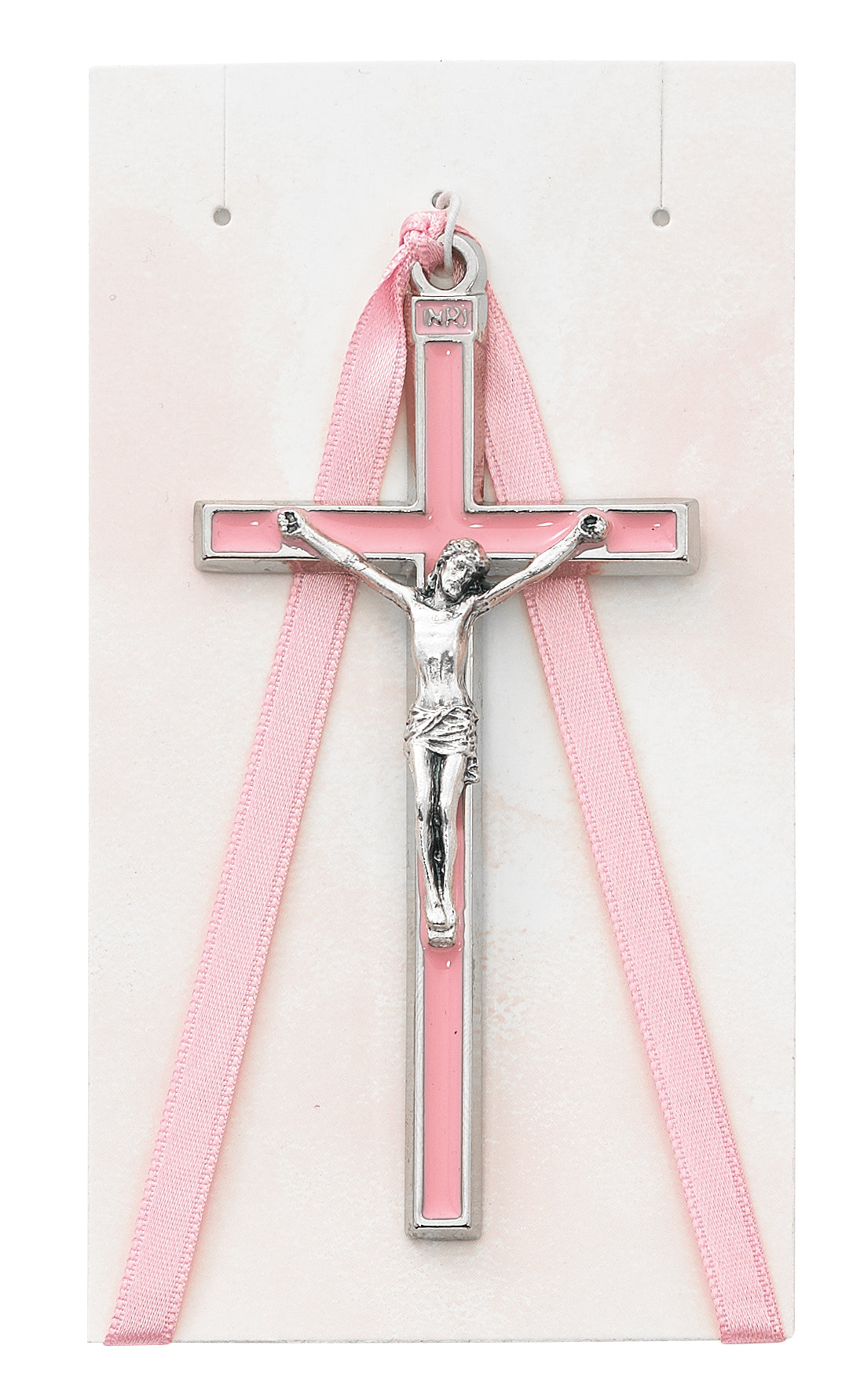 Baby Pink Enamel Wall Crucifix - Carded
