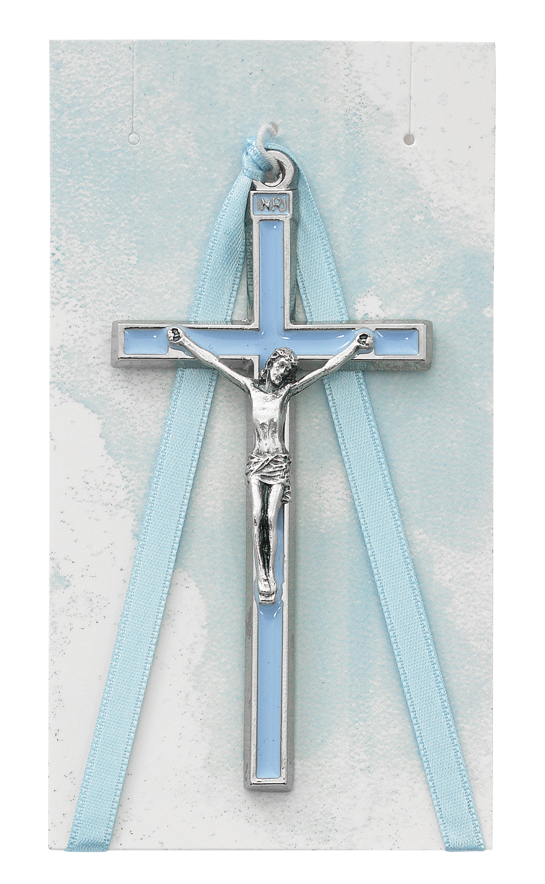Baby Blue Enamel Wall Crucifix - Carded