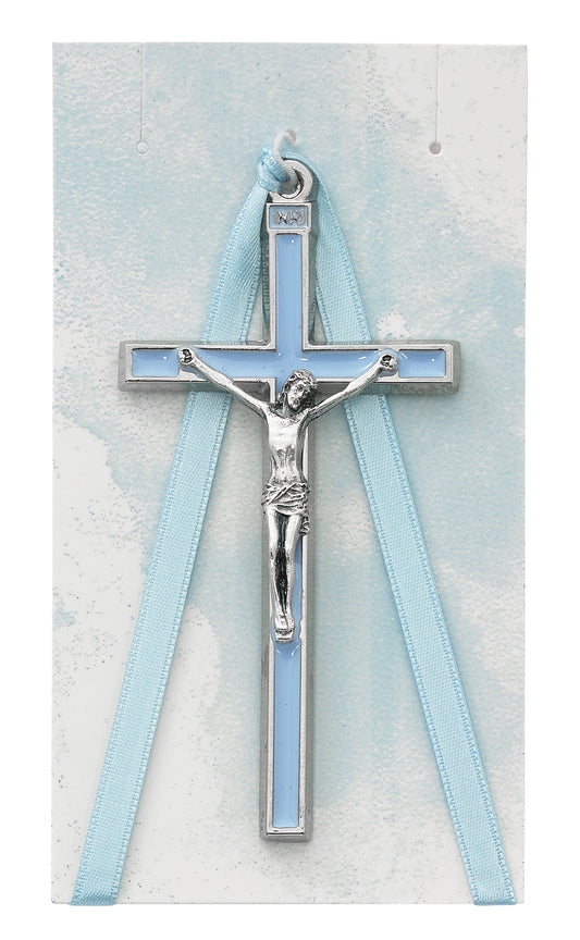Baby Blue Enamel Wall Crucifix - Carded