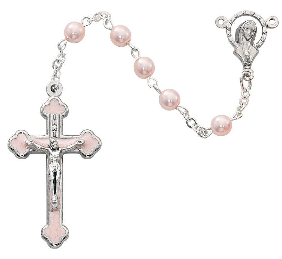 Baby Pink Silver Oxide Virgin Mary Rosary - 5mm