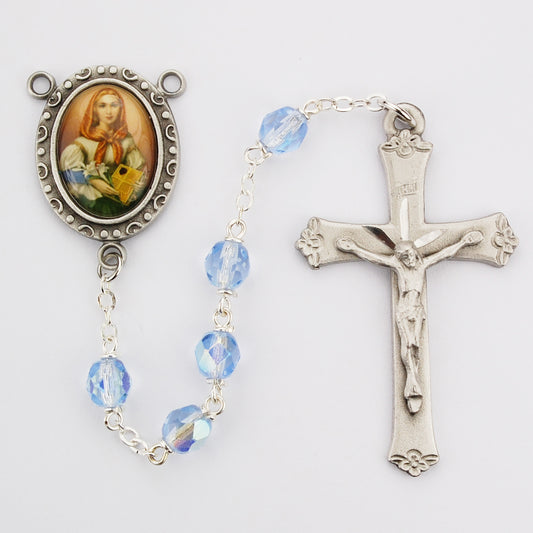 Blue Glass St. Dymphna Rosary