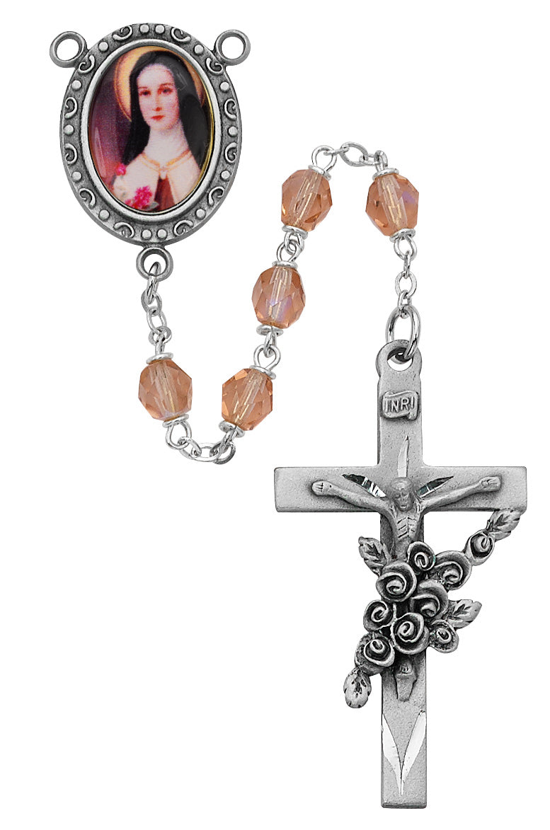 Pink Glass St. Therese Rosary