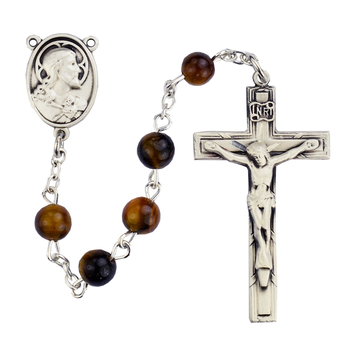 Brown Oval Wood Rosary  (R376SF)