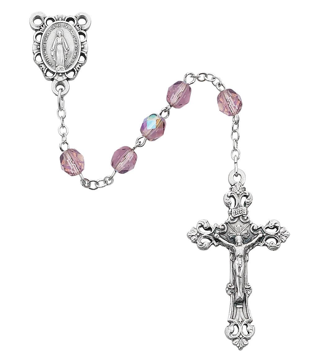 Light Lavender Glass June Rosary  (R391-AMG)
