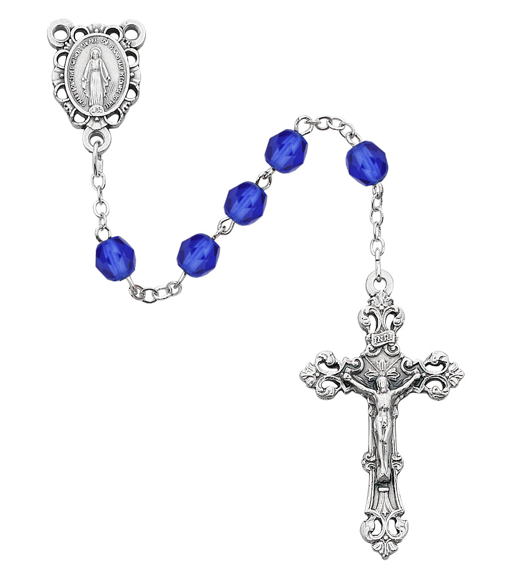 Dark Blue Glass September Rosary  (R391-BLG)