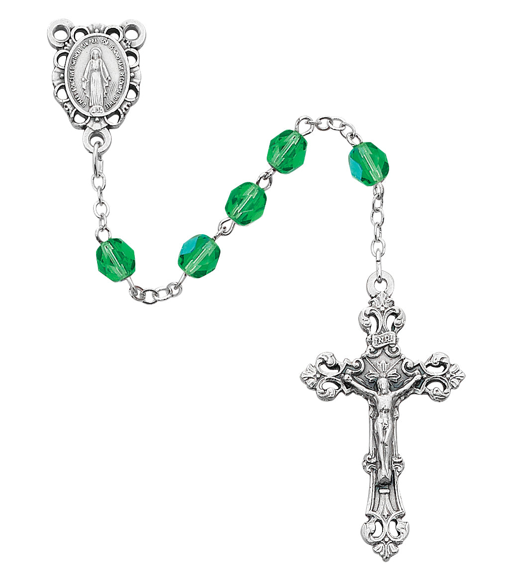 Light Green Glass August Rosary  (R391-PEG)