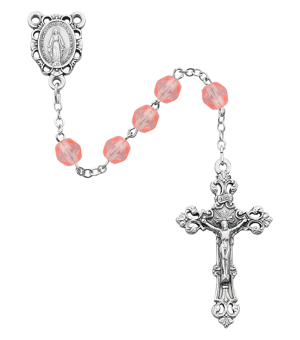 Pink Glass October Rosary  (R391-RSG)