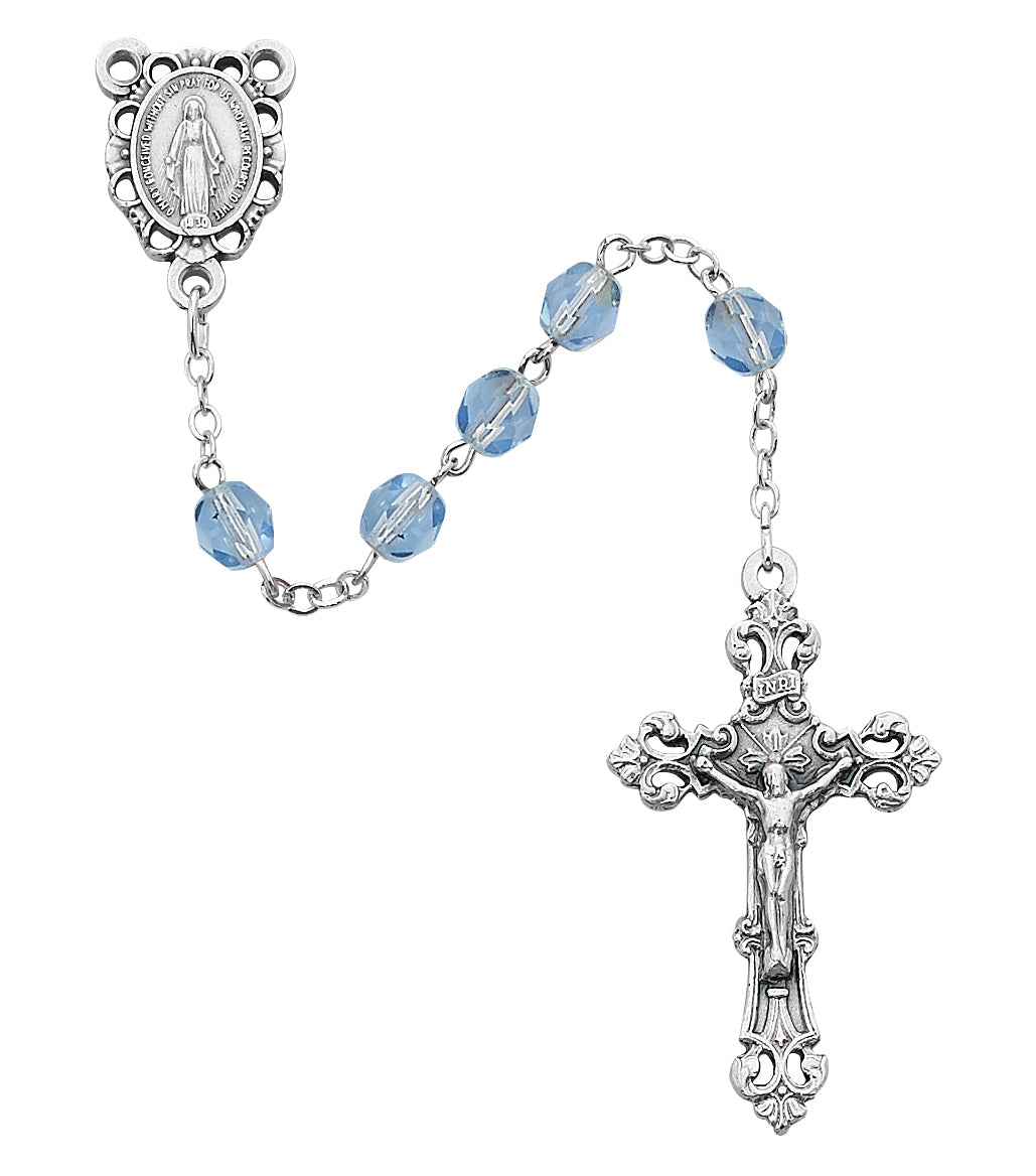 Light Blue Glass December Rosary  (R391-ZRG)