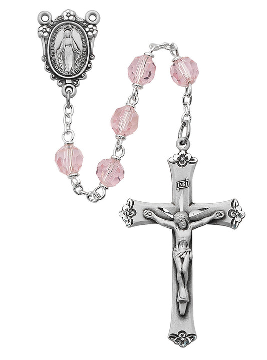 Pink Tin Cut Crystal Rosary  (R406LF)