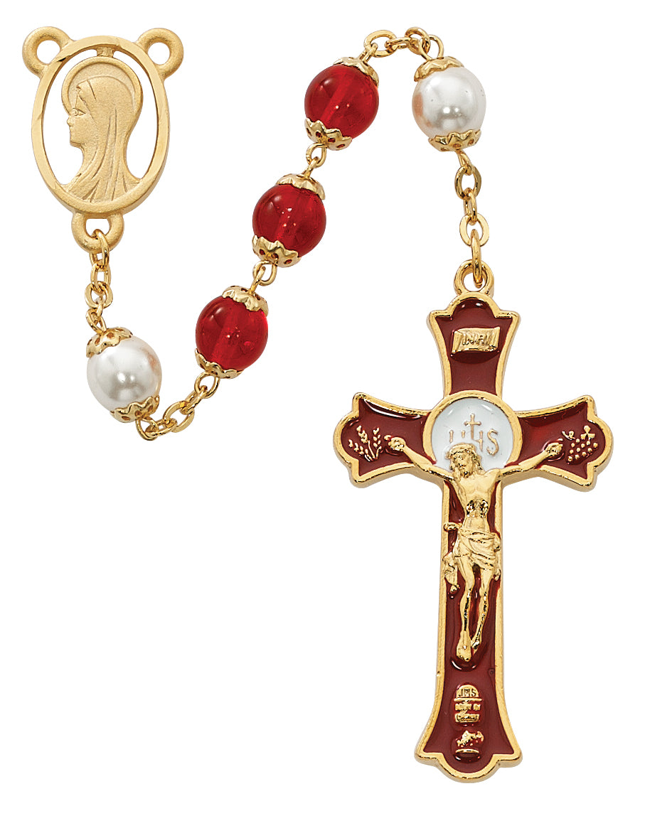 Red Holy Mass Crucifix Rosary