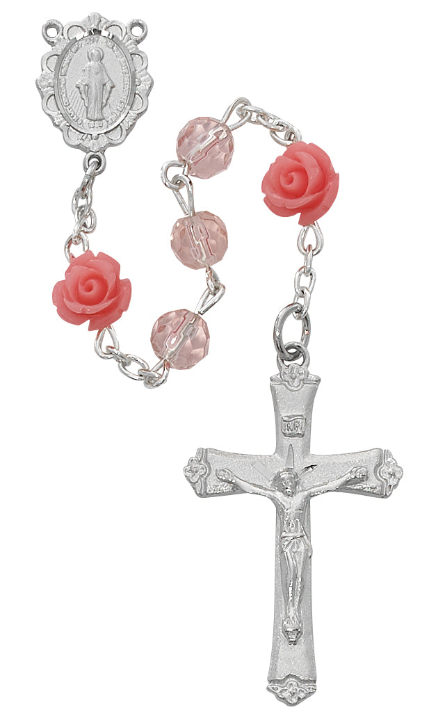 Pink and Roses Glass Rosary
